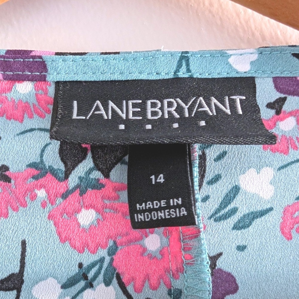 Lane Bryant Women Teal Floral V-Neck Flutter Sleeve Blouse Top Size 14 583018 - Picture 4 of 5